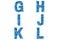 Confetti font Alphabet g, h, i, j, k, l made of blue confetti background.