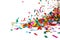 Confetti glitter ribbons falling on white background, Generative AI