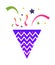 Confetti party popper, birthday exploding party with star, ribbons, striped paper.