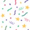 Confetti and stars in a flat style, holiday seamless pattern on a white background