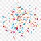 Confetti vector background over transparent grid for holidays, party, events, vector illustartion