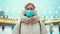 Confidence optimistic woman wear medical protective face mask during covid 19 pandemic standing outside winter city