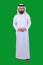 A Confident Arab Middle Eastern Man Standing And Welcoming Smiling And Wearing UAE Emirati Traditional Dress