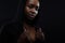 Confident and beautiful woman with dark skin and attitude wearing hoodie