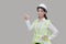 Confident beauty Asian woman worker having an idea posing on gray isolated background.