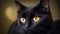 Confident black cat with a captivating gaze photography