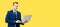 Confident businessman, yellow color background, Business success, copy space