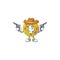 Confident chinese circle feng shui Cowboy cartoon character holding guns