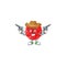 Confident chinese red flower Cowboy cartoon character holding guns