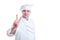 Confident cook or chef showing peace or victory gesture