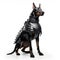 Confident Doberman Dog Dressed as Bodyguard in Body Armor AI Generated