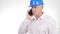 Confident Engineer Image Talking Business to Cellphone