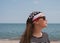 Confident girl in sunglasses american flag bandana. USA Independence Day patriotism concept, Memorial Day national pride