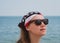 Confident girl in sunglasses american flag bandana. USA Independence Day patriotism concept, Memorial Day national pride