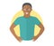 Confident handsome black man in glasses. Flat design icon. Resolute boy with arms akimbo. Simply editable isolated vector illustra