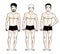 Confident handsome men group standing in black underwear. Vector