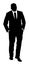 Confident leader standing. Businessman go to work silhouette.