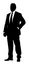 Confident leader standing. Businessman go to work silhouette illustration. Handsome man in suite with suitcase.