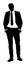 Confident leader standing. Businessman go to work vector silhouette illustration. Handsome man in suite with hands in pockets. Sta