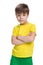 Confident little boy in the yellow shirt