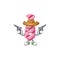 Confident pink stripes tie Cowboy cartoon character holding guns