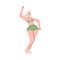 Confident plus size girl in green swimsuit - cartoon body positive model