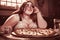 Confident Plus-Size Woman Enjoying Pizzas at a Pizzeria, Generative AI