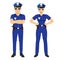 Confident police man and woman agents in uniform