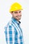 Confident repairman wearing hard hat