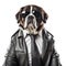 Confident Saint Bernard Dog Dressed as Bodyguard AI Generated