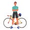 Confident Sportsman Cyclist Character Stands With Arms Crossed, Exuding Determination Beside His Sleek Bike