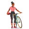 Confident Sportswoman Cyclist Female Character Stand With Helmet in Hand Exuding Determination Beside her Bike