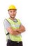 Confident, strong construction worker crossing his arms