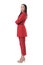 Confident successful female business director in red suit standing with crossed arms