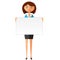 Confident young business woman holding board. Business woman character vector.