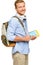 Confident young student back to school on white background