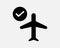 Confirmed Flight Icon. Airplane Status Good Approved Verified Tick Check Mark OK.