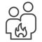 Conflict couple line icon. Quarrel, man and woman conflict and fire symbol, outline style pictogram on white background