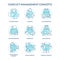 Conflict management blue concept icons set