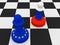Conflict Between Russia And EU: Russian and EU Flag Chess Pawns, illustration