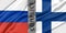 Conflict Russia and Finlandia, war between Russia vs Finlandia, fabric national flag Russia and Flag Finlandia, war crisis concept