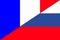 Conflict between Russia and France war concept. Russian flag and France flag background. Horizontal design.