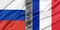 Conflict Russia and France , war between Russia vs France , fabric national flag Russia and Flag France , war crisis concept. 3D