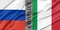 Conflict Russia and Italy, war between Russia vs Italy, fabric national flag Russia and Flag Italy, war crisis concept. 3D work