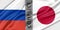 Conflict Russia and Japan, war between Russia vs Japan, fabric national flag Russia and Flag Japan, war crisis concept. 3D work