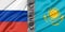 Conflict Russia and Kazakhstan, war between Russia vs Kazakhstan, fabric national flag Russia and Flag Kazakhstan, war crisis