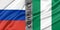 Conflict Russia and Nigeria, war between Russia vs Nigeria, fabric national flag Russia and Flag Nigeria, war crisis concept. 3D