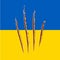 Conflict Ukraine-Russia. Flag of Ukraine. War in Ukraine. Nail trace. Ragged edges. Red claw animal track. Vector