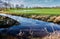 Confluence of two artificial drainage ditches with a wet meadow area in the background