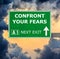 CONFRONT YOUR FEARS road sign against clear blue sky